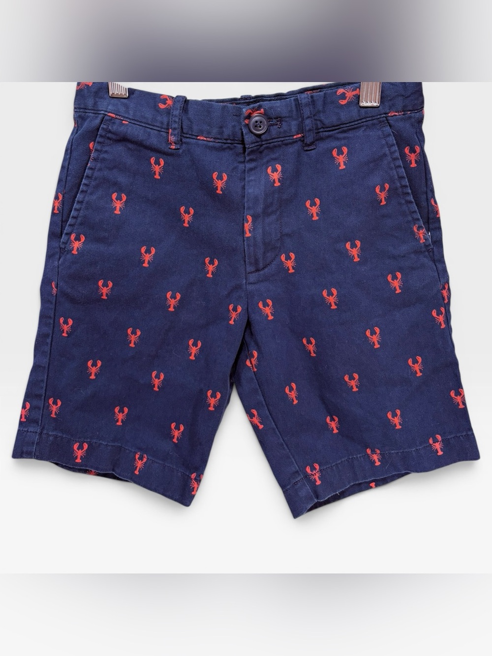Crewcuts J.Crew Boys Navy Blue Lobster Print Chino Shorts Size 8 Adjustable